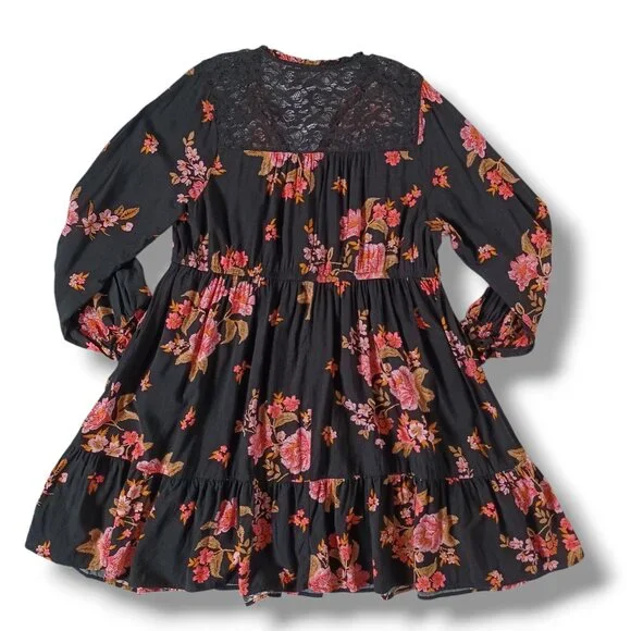 Torrid Mini Challis Shirt Dress Black Pink Floral Flowy Rayon Plus Size 2X 2 - Picture 2 of 12
